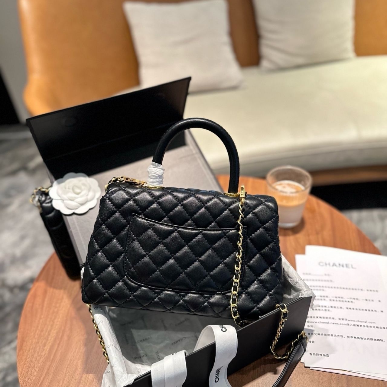 Chanel Flap Bag With Top Handle Gold Tone Metal Black 24cm A92990 B05061 94305 - Image 9