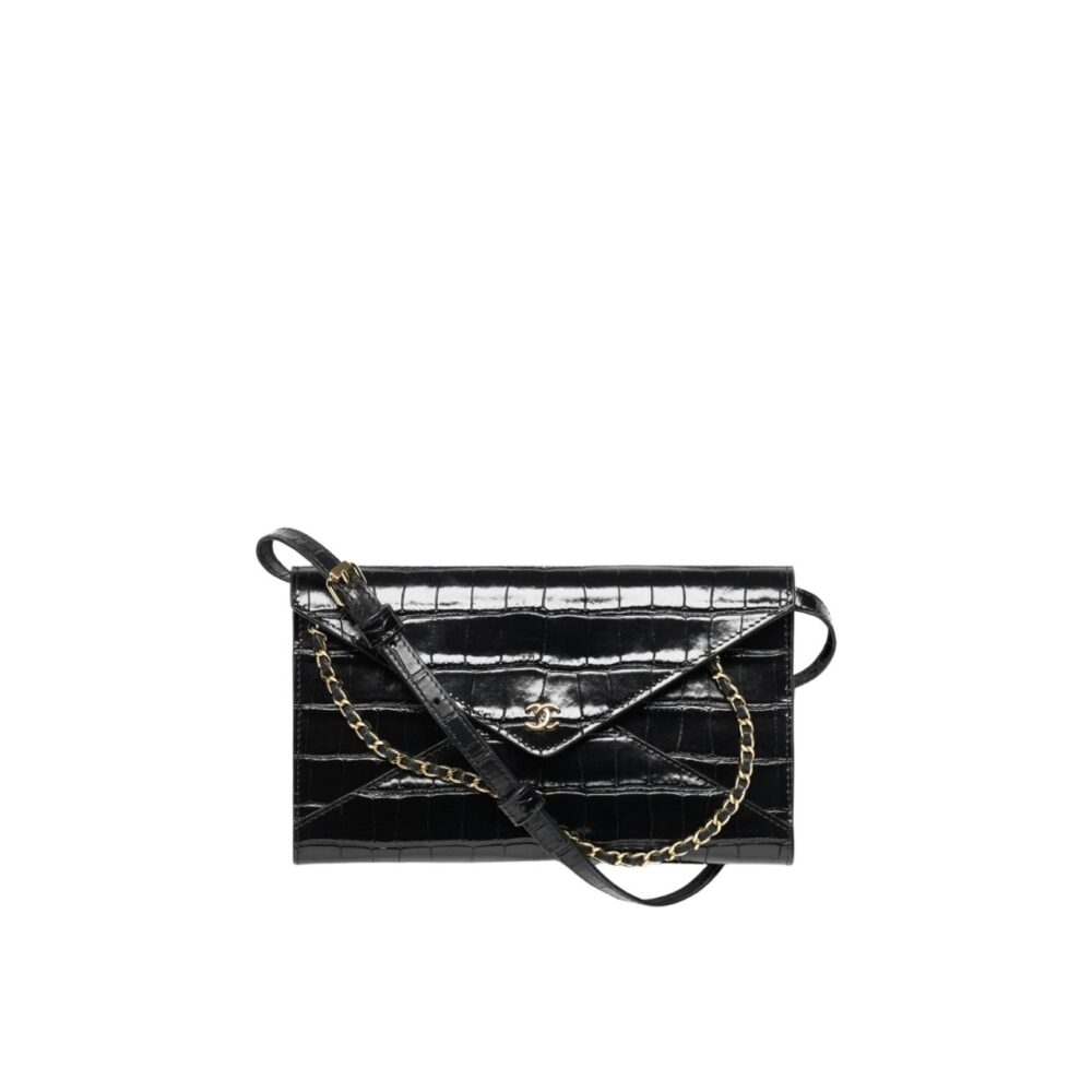 Chanel Clutch With Leather Strap Black 13cm AP5232 B24013 94305