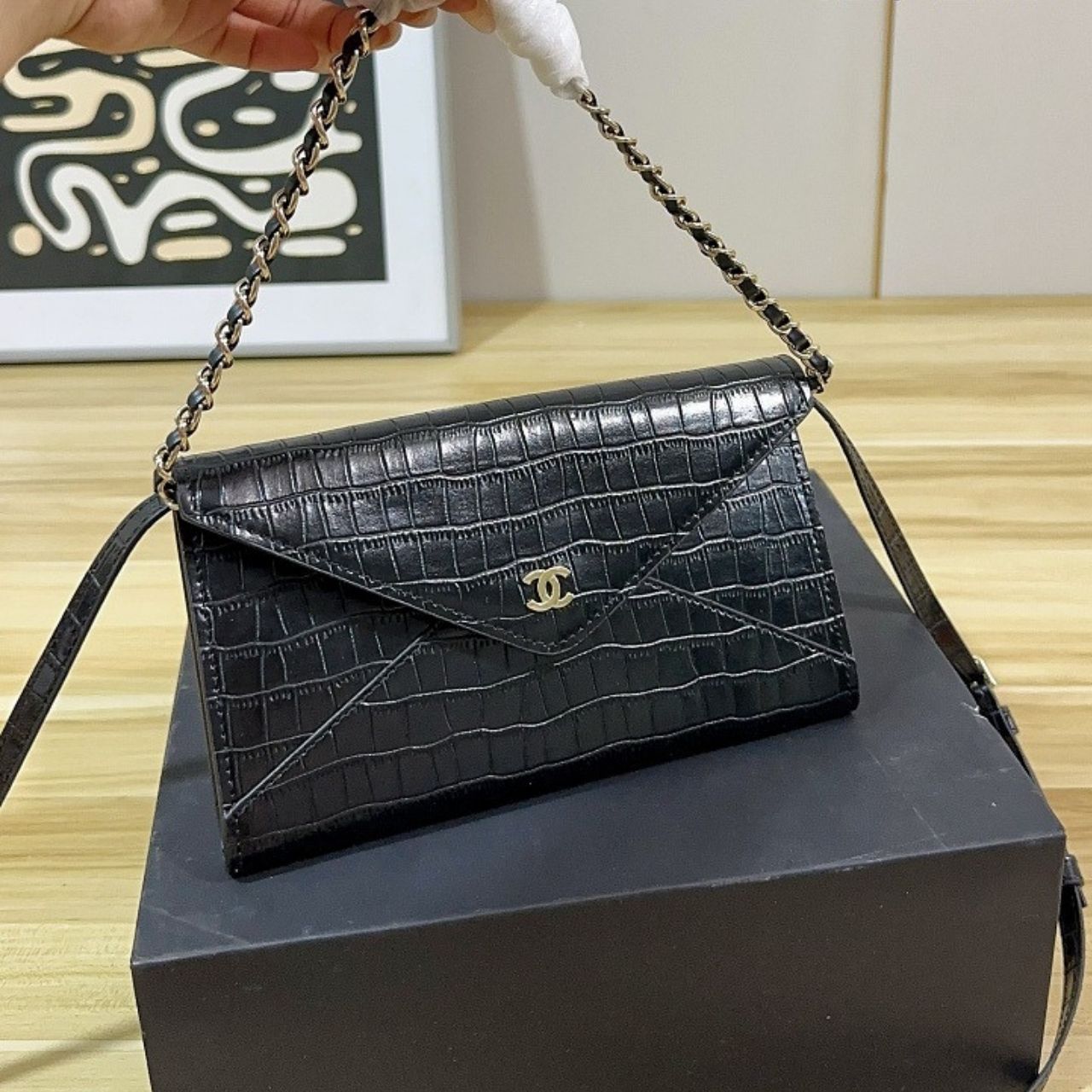 Chanel Clutch With Leather Strap Black 13cm AP5232 B24013 94305 - Image 2