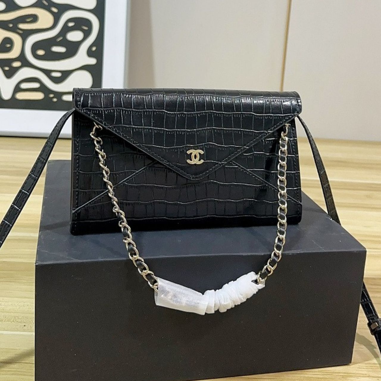 Chanel Clutch With Leather Strap Black 13cm AP5232 B24013 94305 - Image 5