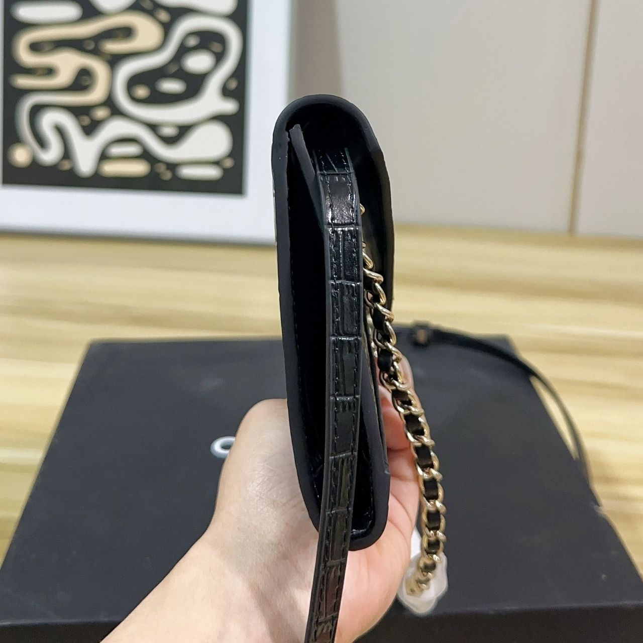 Chanel Clutch With Leather Strap Black 13cm AP5232 B24013 94305 - Image 7