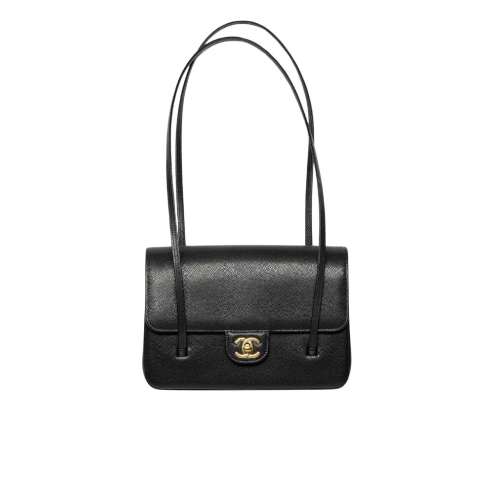 Chanel Small Flap Bag Grained Shiny Calfskin Gold-Tone Metal Black 15cm AS6130 B23483 U2366