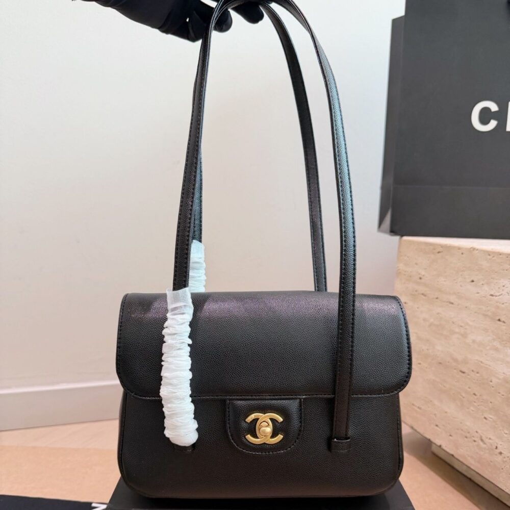 Alternative view of Chanel Small Flap Bag Grained Shiny Calfskin Gold-Tone Metal Black 15cm AS6130 B23483 U2366