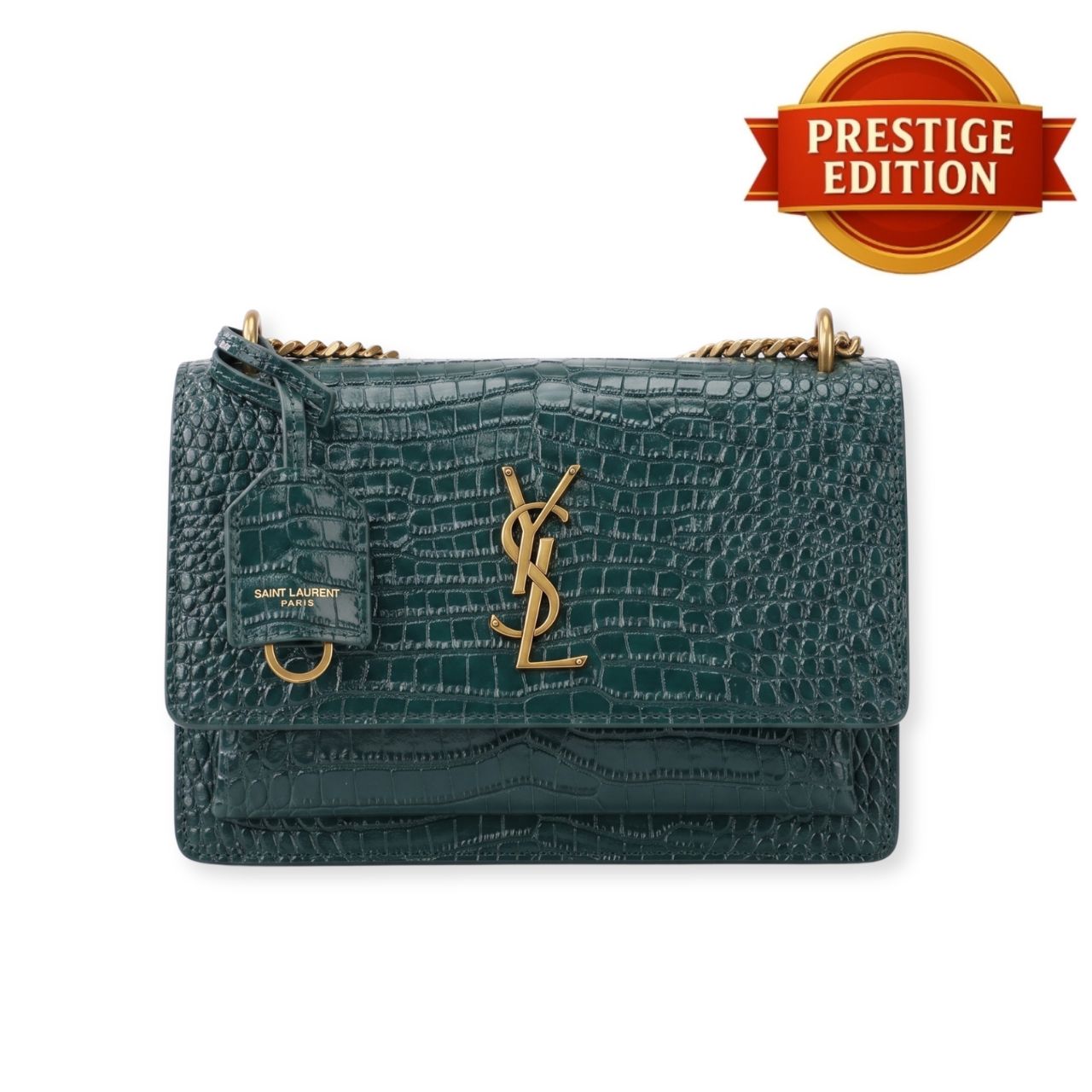 Prestige Edition - Saint Laurent Sunset Medium Chain Bag Dark Green 22cm 442906 DND0J 3120