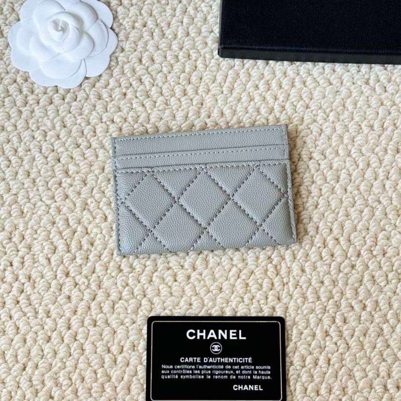 Chanel Caviar Quilted CC Logo Card Holder Light Blue 10cm - Image 6