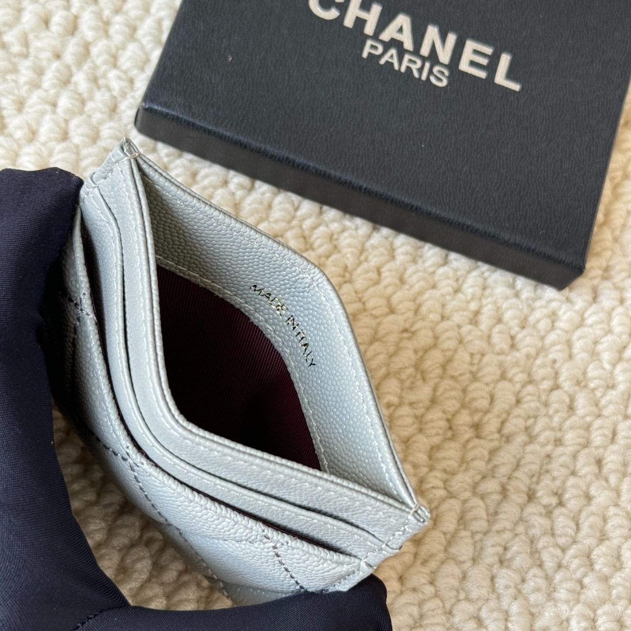 Chanel Caviar Quilted CC Logo Card Holder Light Blue 10cm - Image 5