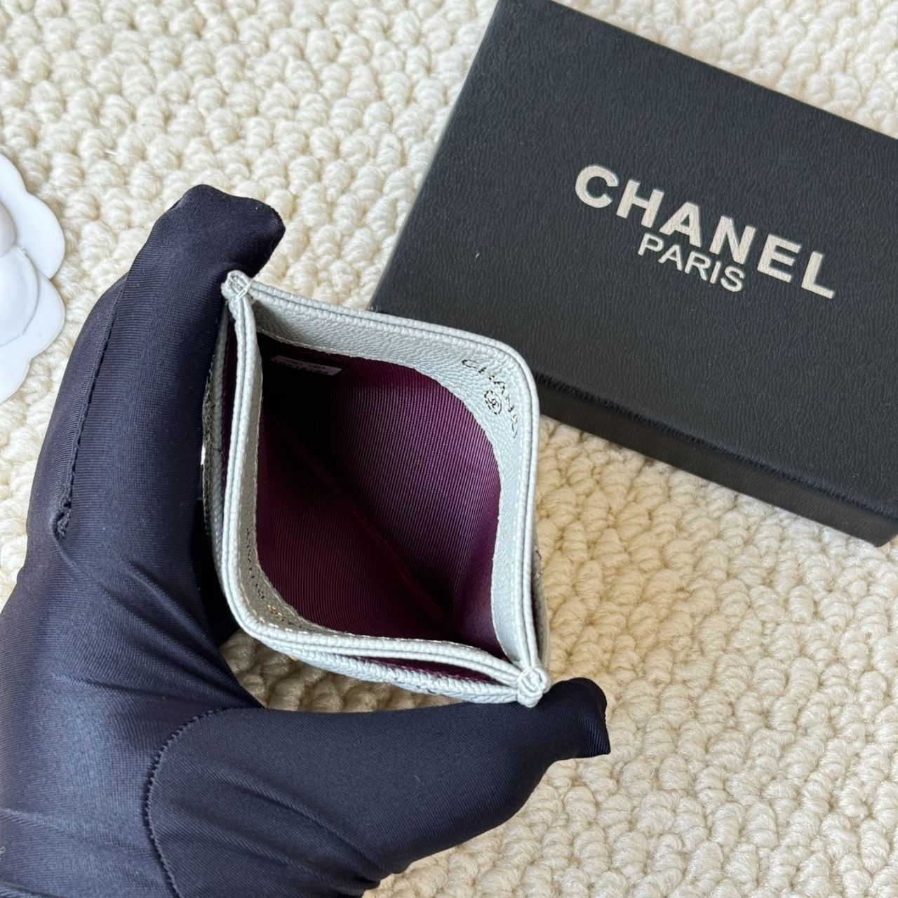 Chanel Caviar Quilted CC Logo Card Holder Light Blue 10cm - Image 4