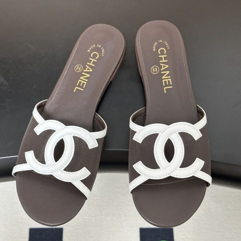 Alternative view of Chanel Flat Slides Brown White