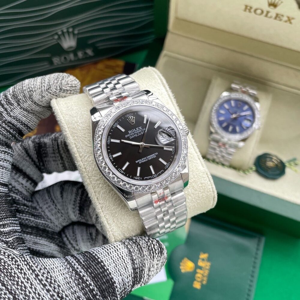Alternative view of Rolex Datejust Diamond Bezel Black Dial 41mm 126300
