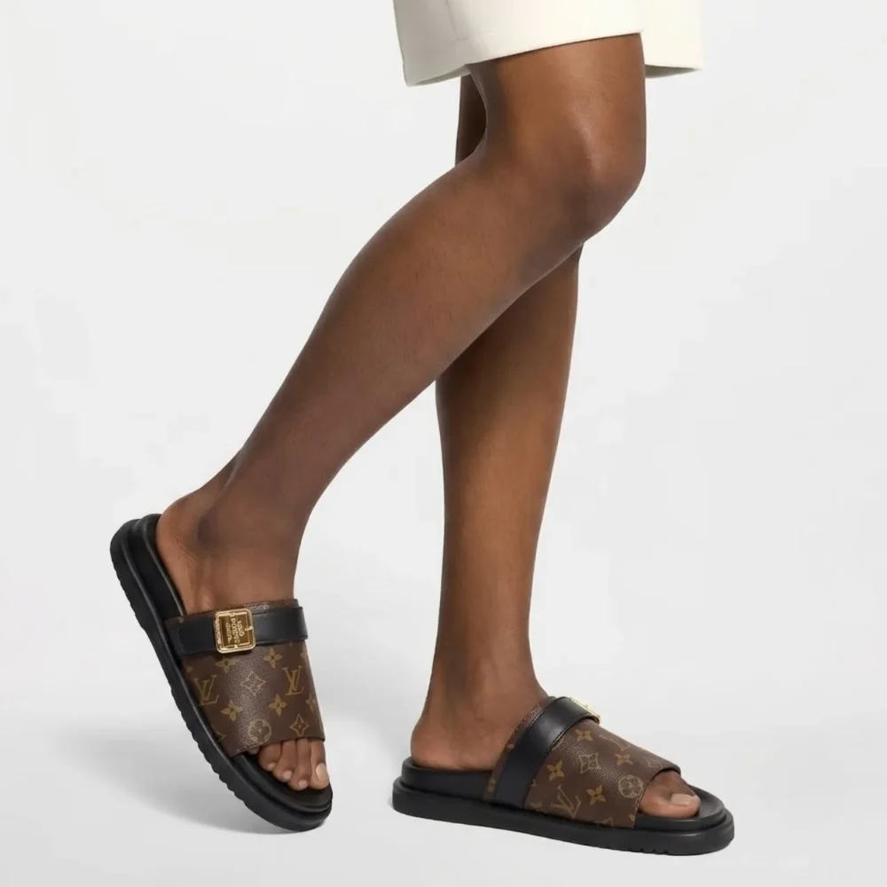 Alternative view of Louis Vuitton Monogram Pool Slide Sandals Brown Black