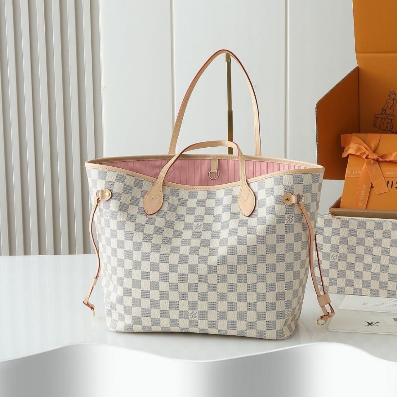 Prestige Edition - Louis Vuitton Neverfull MM Damier Azur Rose Ballerine 31Cm N41605 - Image 4