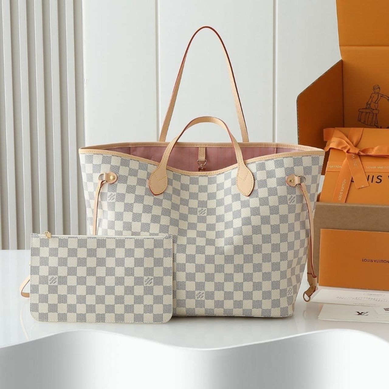 Prestige Edition - Louis Vuitton Neverfull MM Damier Azur Rose Ballerine 31Cm N41605 - Image 3