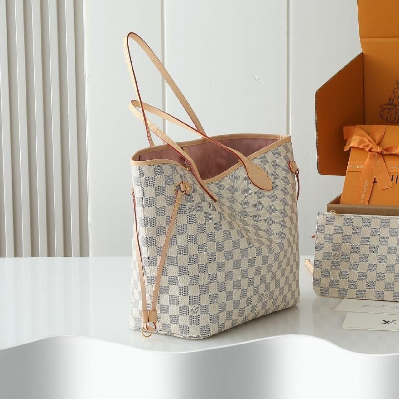 Prestige Edition - Louis Vuitton Neverfull MM Damier Azur Rose Ballerine 31Cm N41605 - Image 5