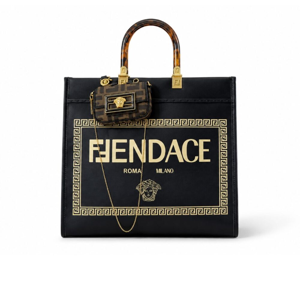 Fendi X Versace Fendace Sunshine Medium Shopper Tote Bag Black 35Cm