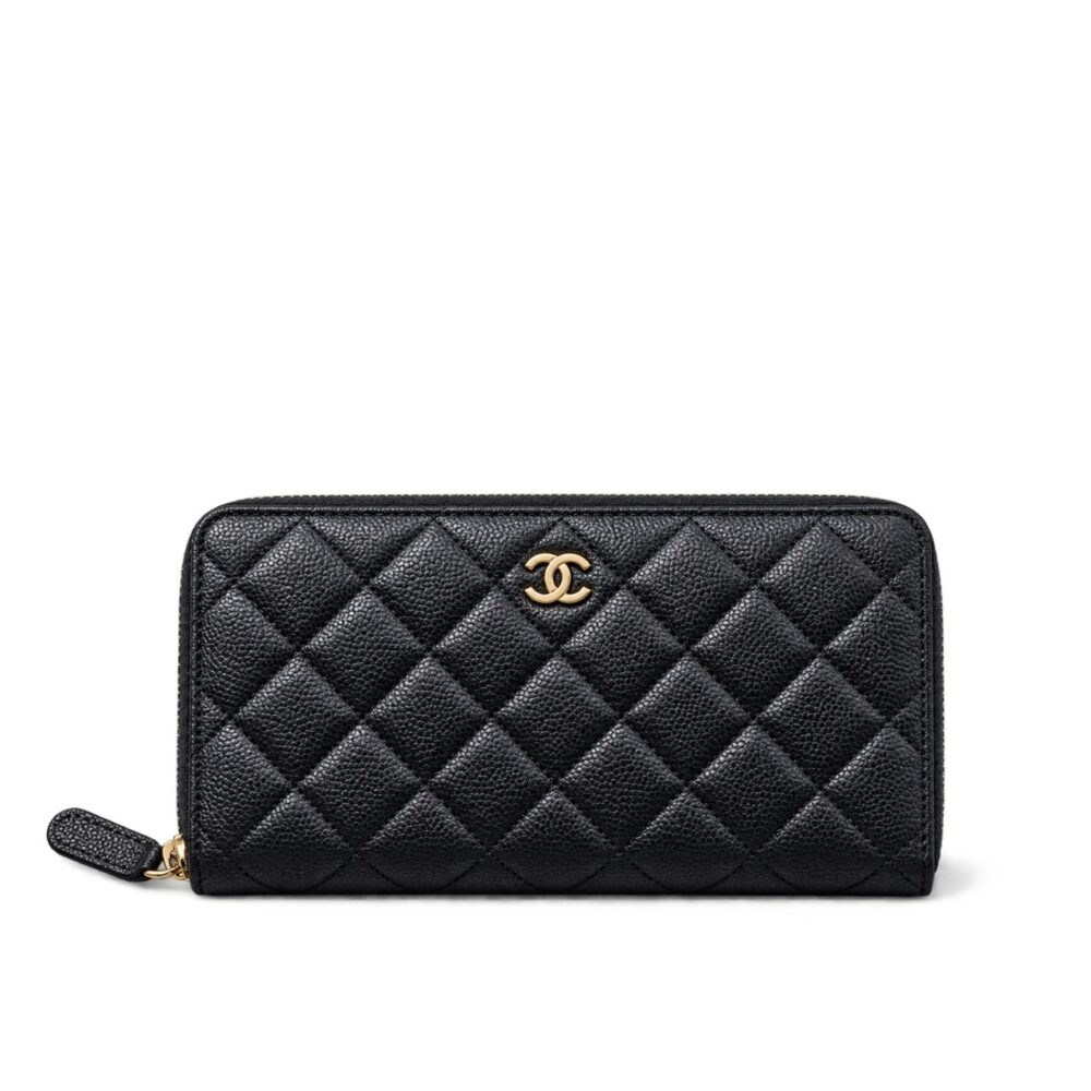 Chanel Classic Quilted Zip Around Long Wallet Black 19.5cm