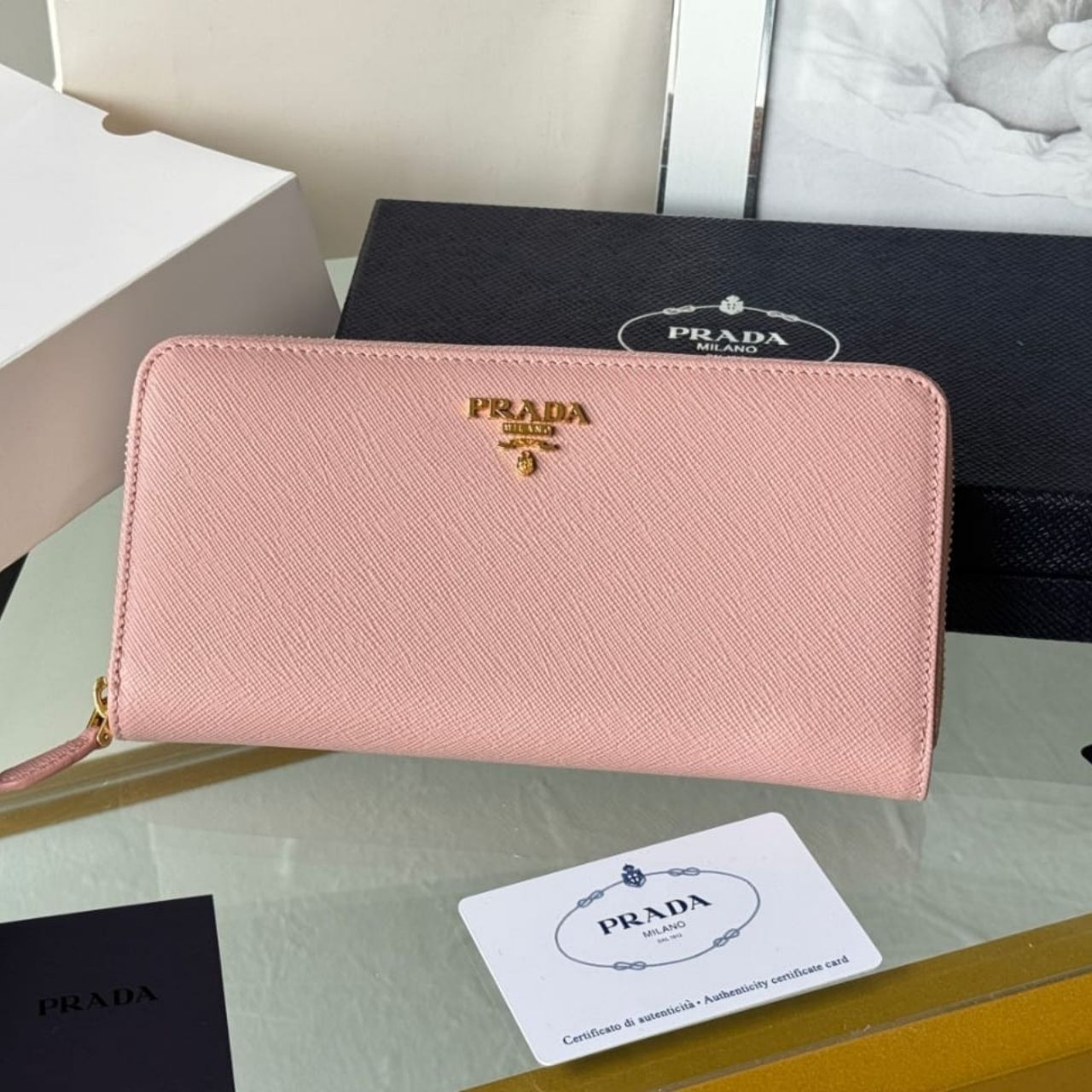 Prestige Edition - Prada Large Saffiano Leather Wallet Powder Pink 19cm 1ML506 QWA F0236 - Image 6