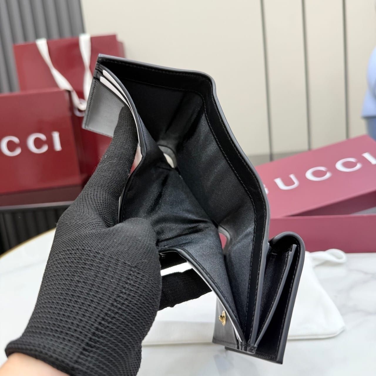 Prestige Edition – Gucci Horsebit Web Small Tri-fold Wallet Black 10cm 867131 AAGF7 1053 - Image 7