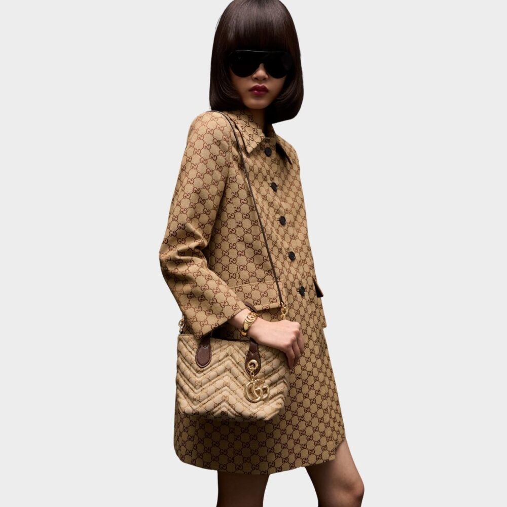 Alternative view of Gucci GG Marmont Small Tote Bag Sand And Dark Brown 30cm