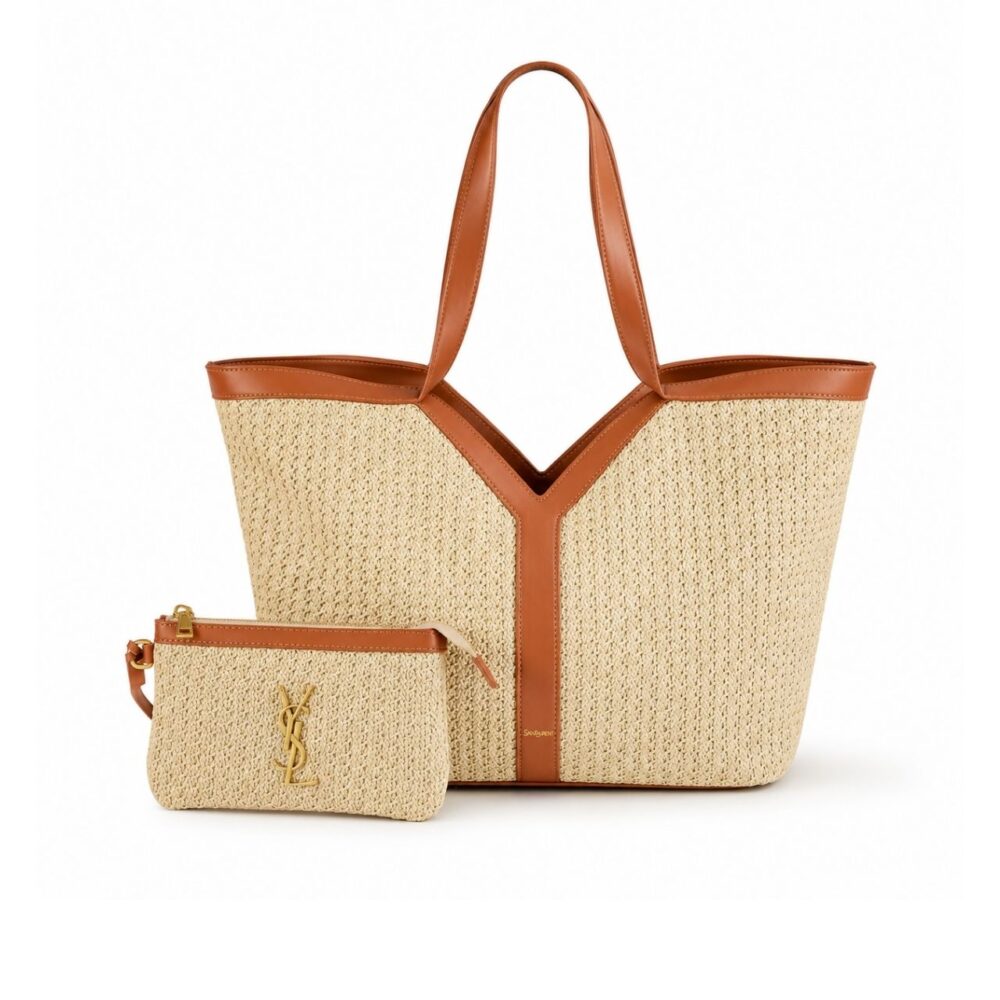 Saint Laurent Large Raffia Tote Bag Natural Brown 50Cm