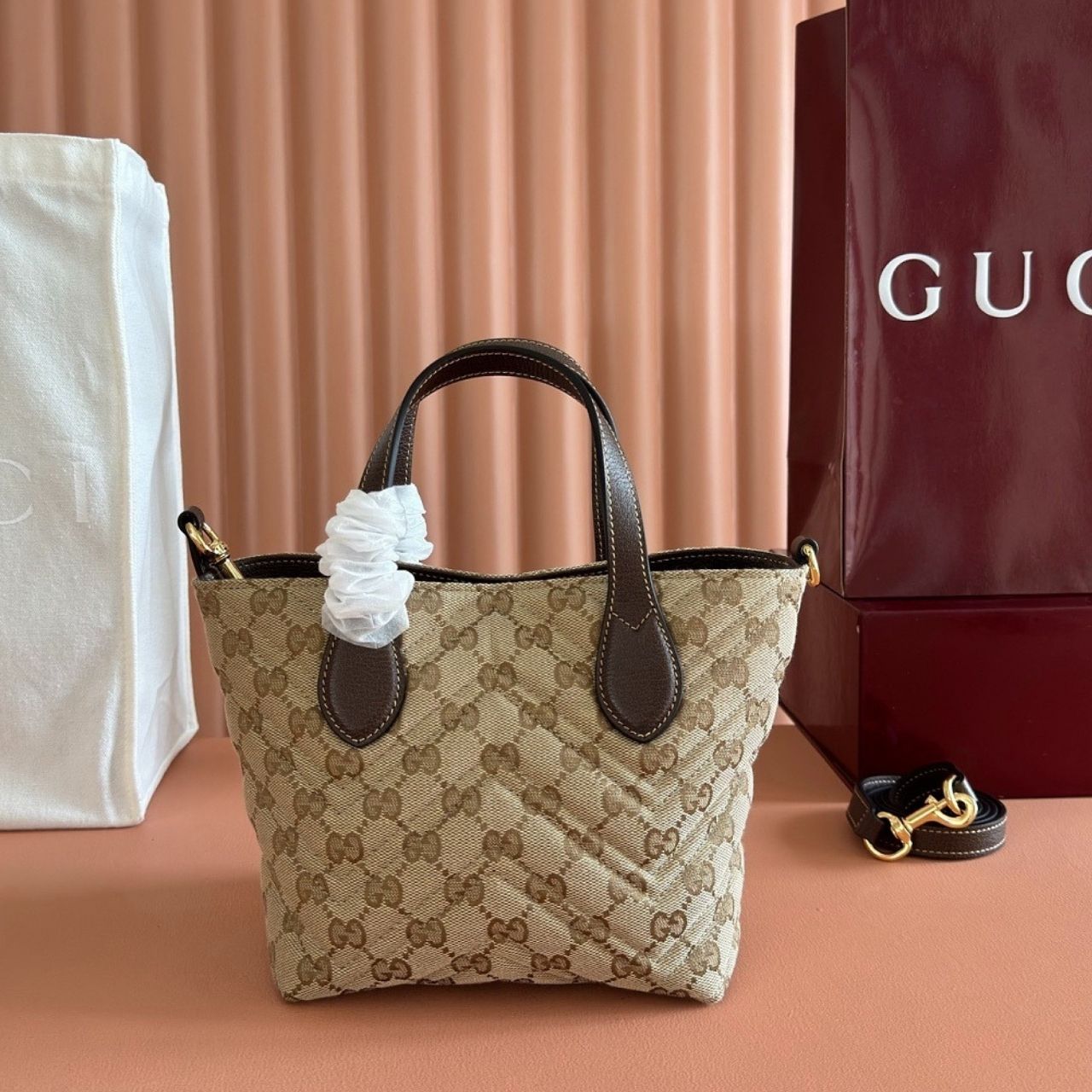 Gucci GG Marmont Small Tote Bag Sand And Dark Brown 30cm - Image 11