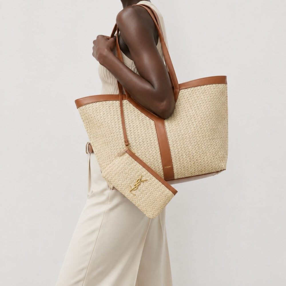 Alternative view of Saint Laurent Large Raffia Tote Bag Natural Brown 50Cm