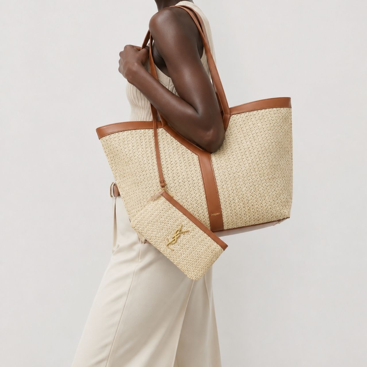 Saint Laurent Large Raffia Tote Bag Natural Brown 50Cm - Image 2