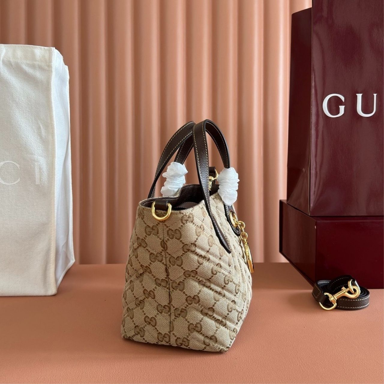 Gucci GG Marmont Small Tote Bag Sand And Dark Brown 30cm - Image 10