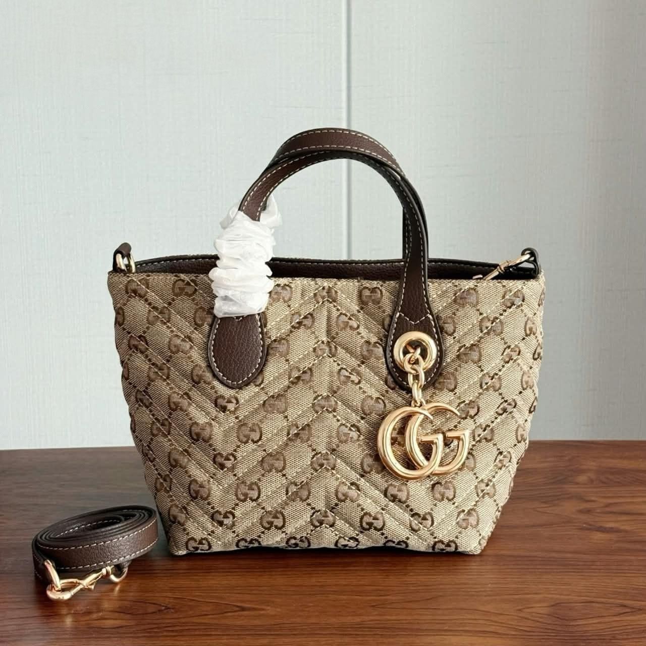 Gucci GG Marmont Small Tote Bag Sand And Dark Brown 17.5cm - Image 3