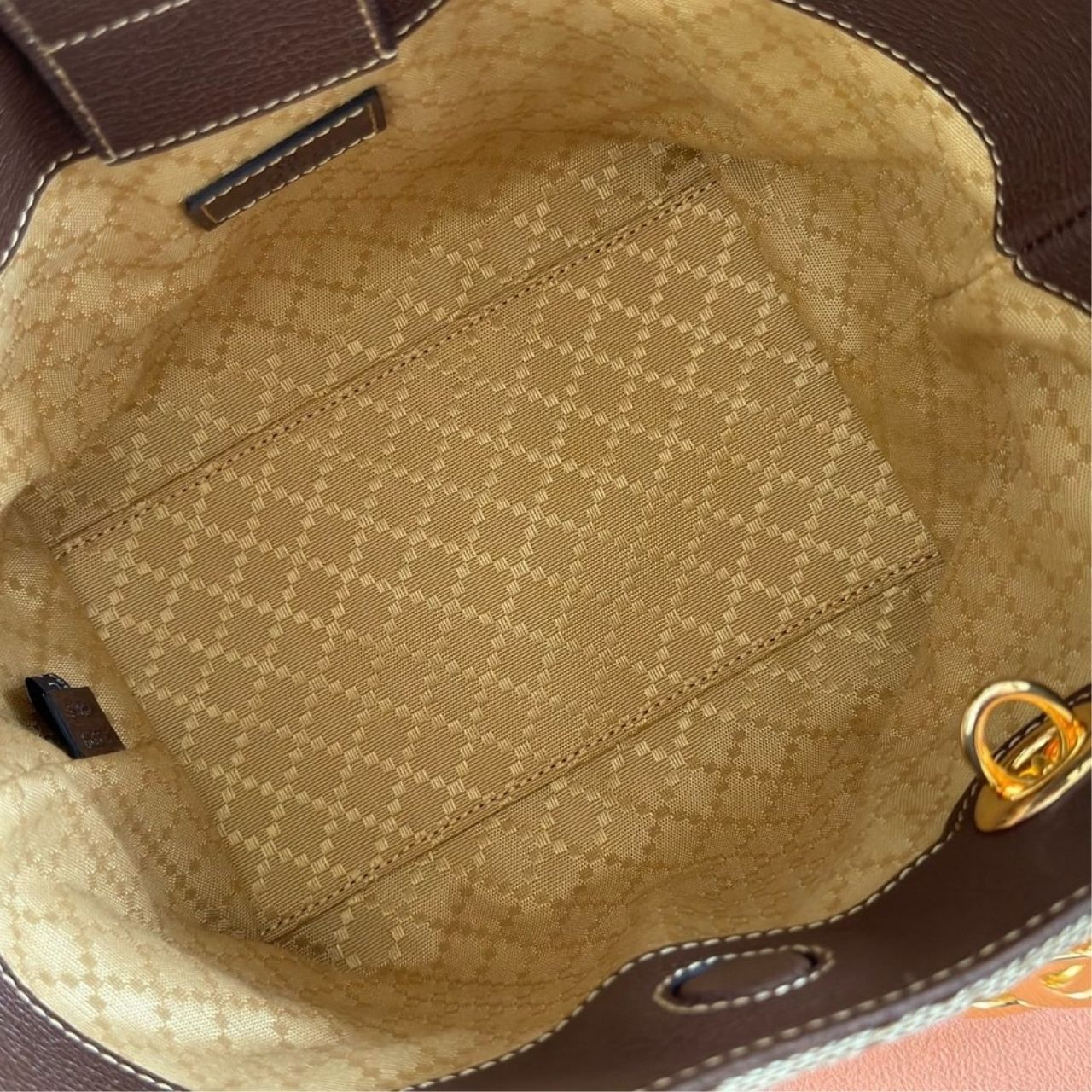 Gucci GG Marmont Small Tote Bag Sand And Dark Brown 30cm - Image 3