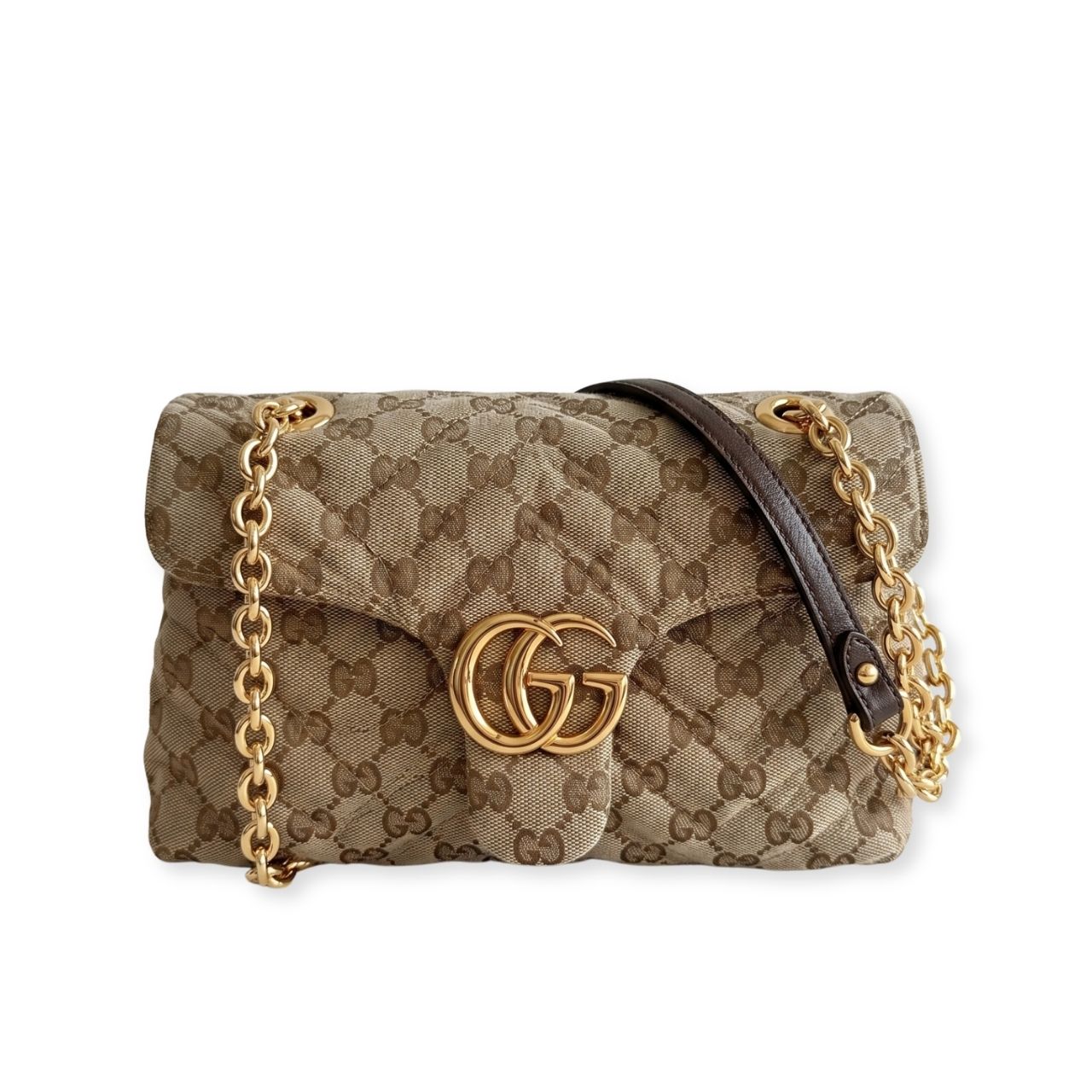 Gucci GG Marmont Small Shoulder Bag Beige GG Canvas 23Cm