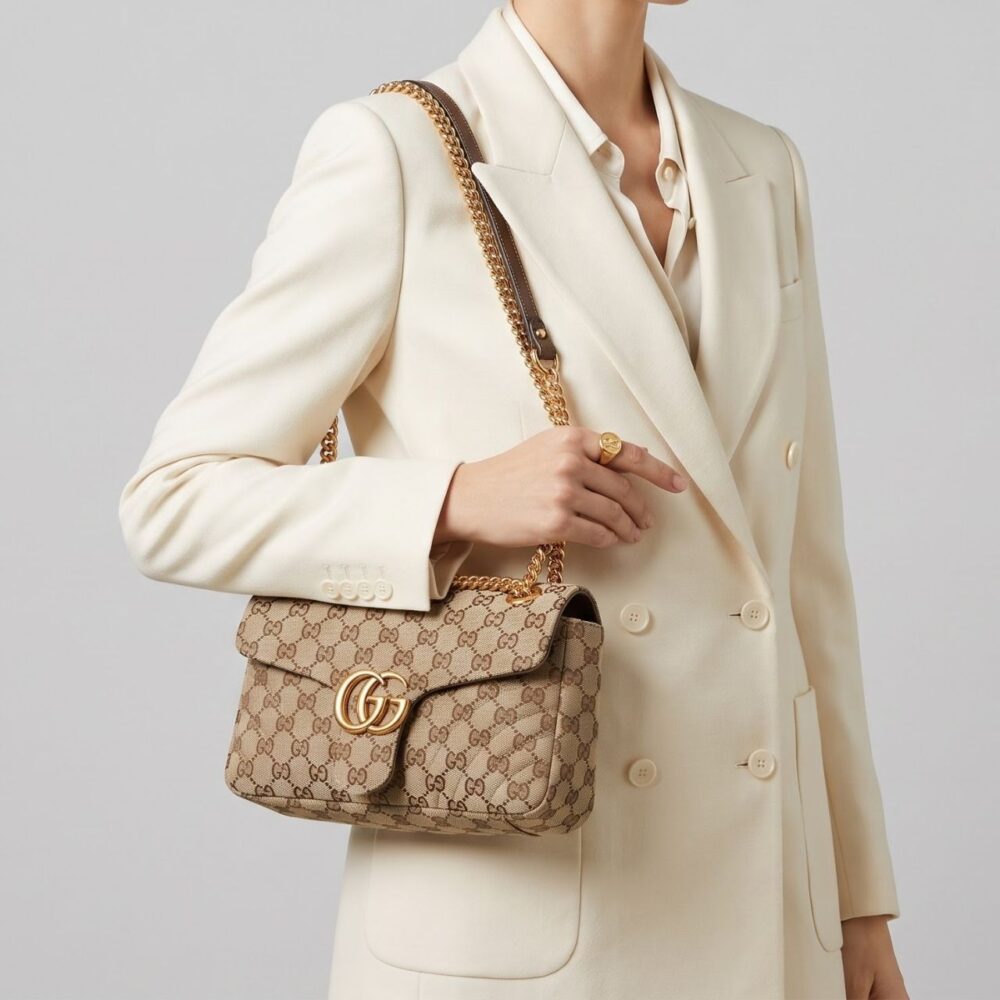 Alternative view of Gucci GG Marmont Small Shoulder Bag Beige GG Canvas 23Cm