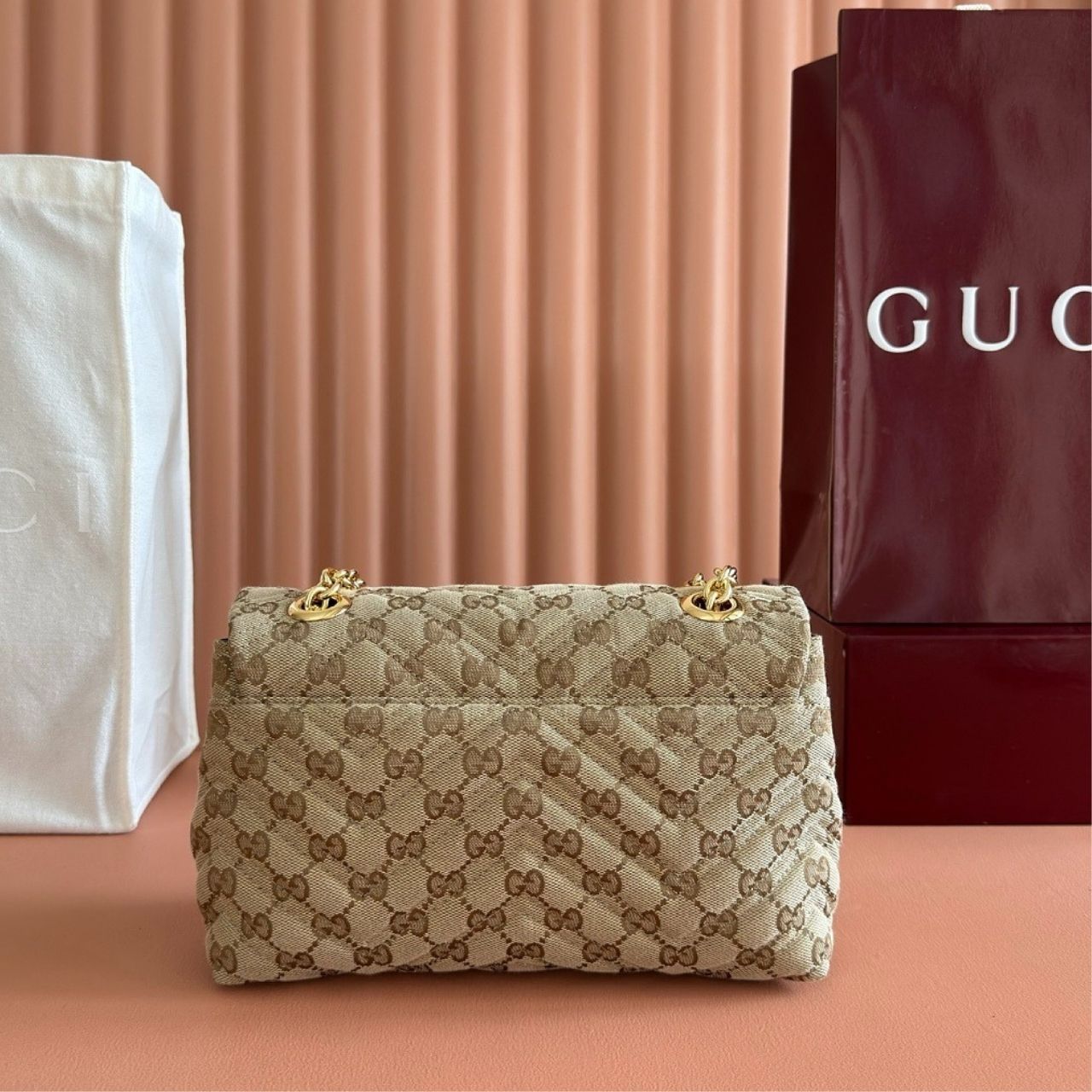 Gucci GG Marmont Small Shoulder Bag Beige GG Canvas 23Cm - Image 11