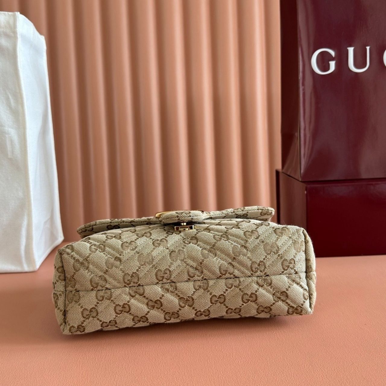 Gucci GG Marmont Small Shoulder Bag Beige GG Canvas 23Cm - Image 10