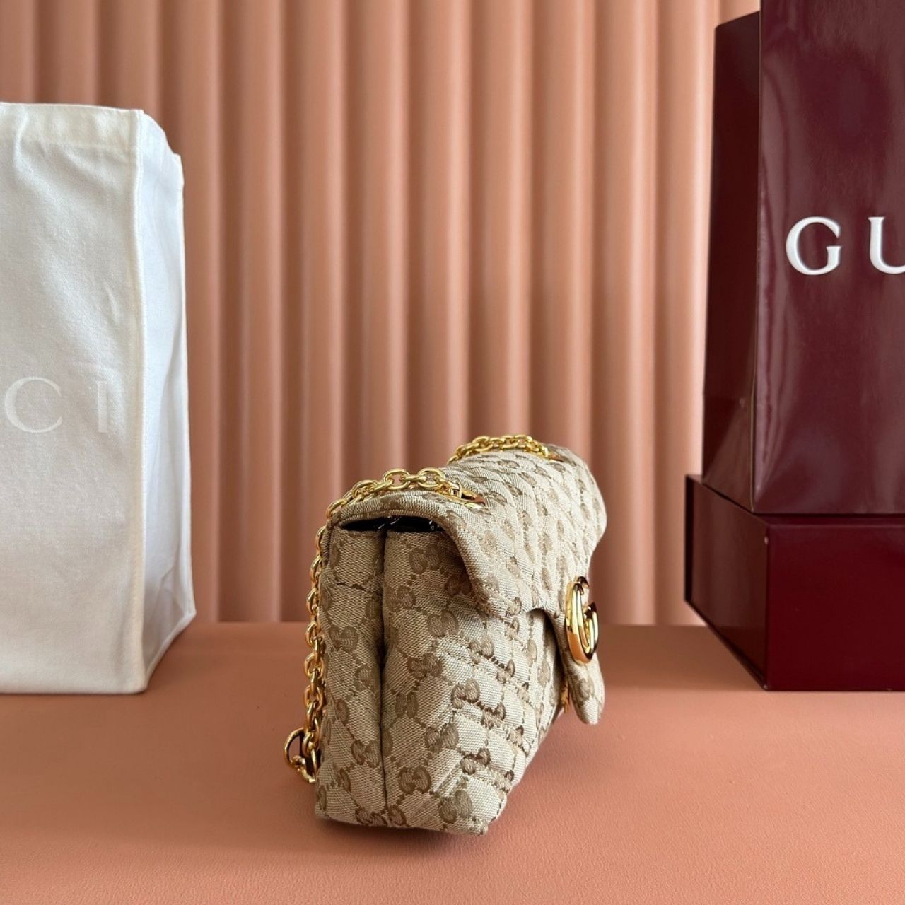 Gucci GG Marmont Small Shoulder Bag Beige GG Canvas 23Cm - Image 9