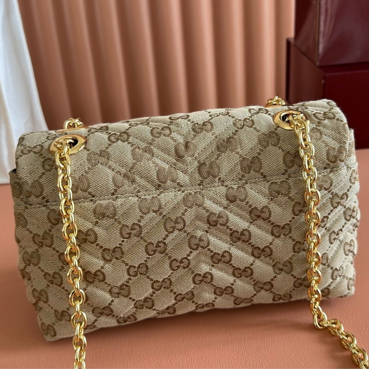 Gucci GG Marmont Small Shoulder Bag Beige GG Canvas 23Cm - Image 6
