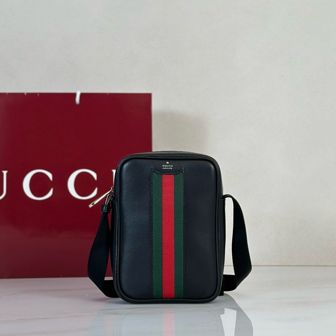 Prestige Edition – Gucci Mini Bag With Web Black 20cm - Image 3
