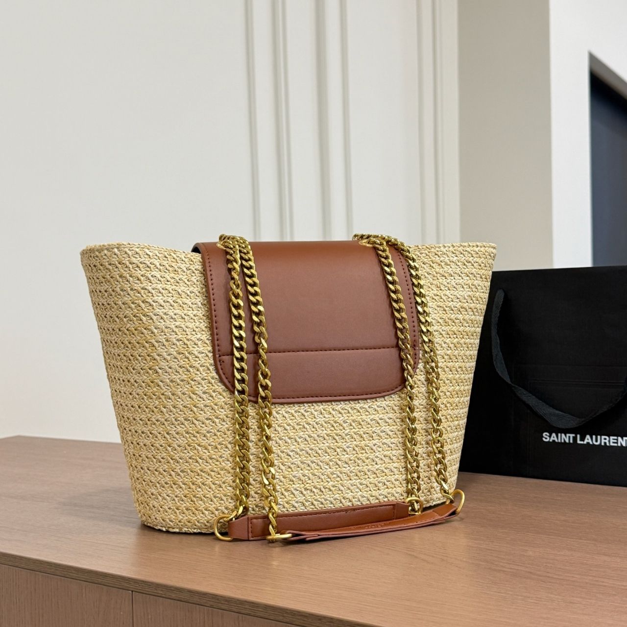 Saint Laurent Manon In Raffia Natural 27cm 868646GAAG29929 - Image 4