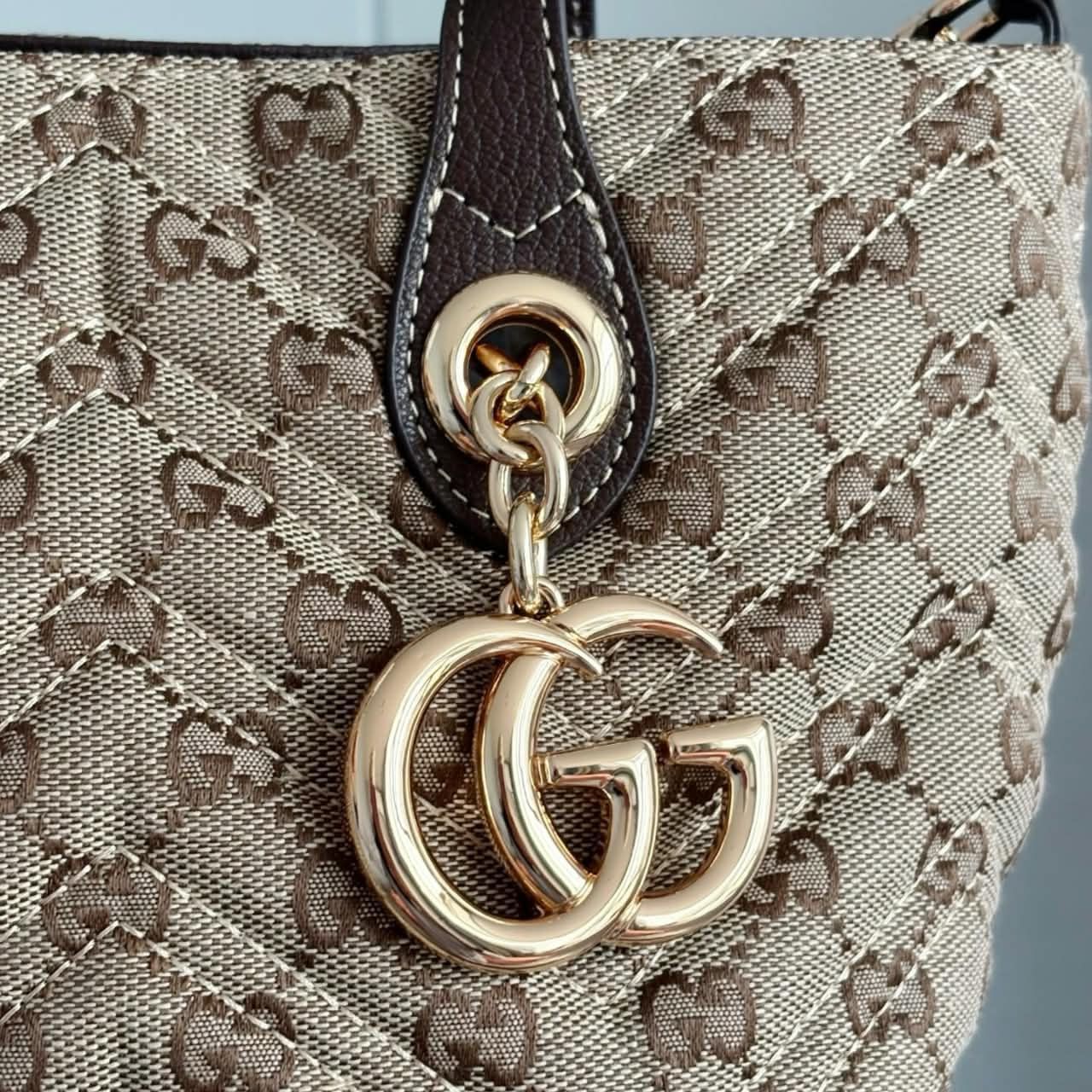 Gucci GG Marmont Small Tote Bag Sand And Dark Brown 17.5cm - Image 9
