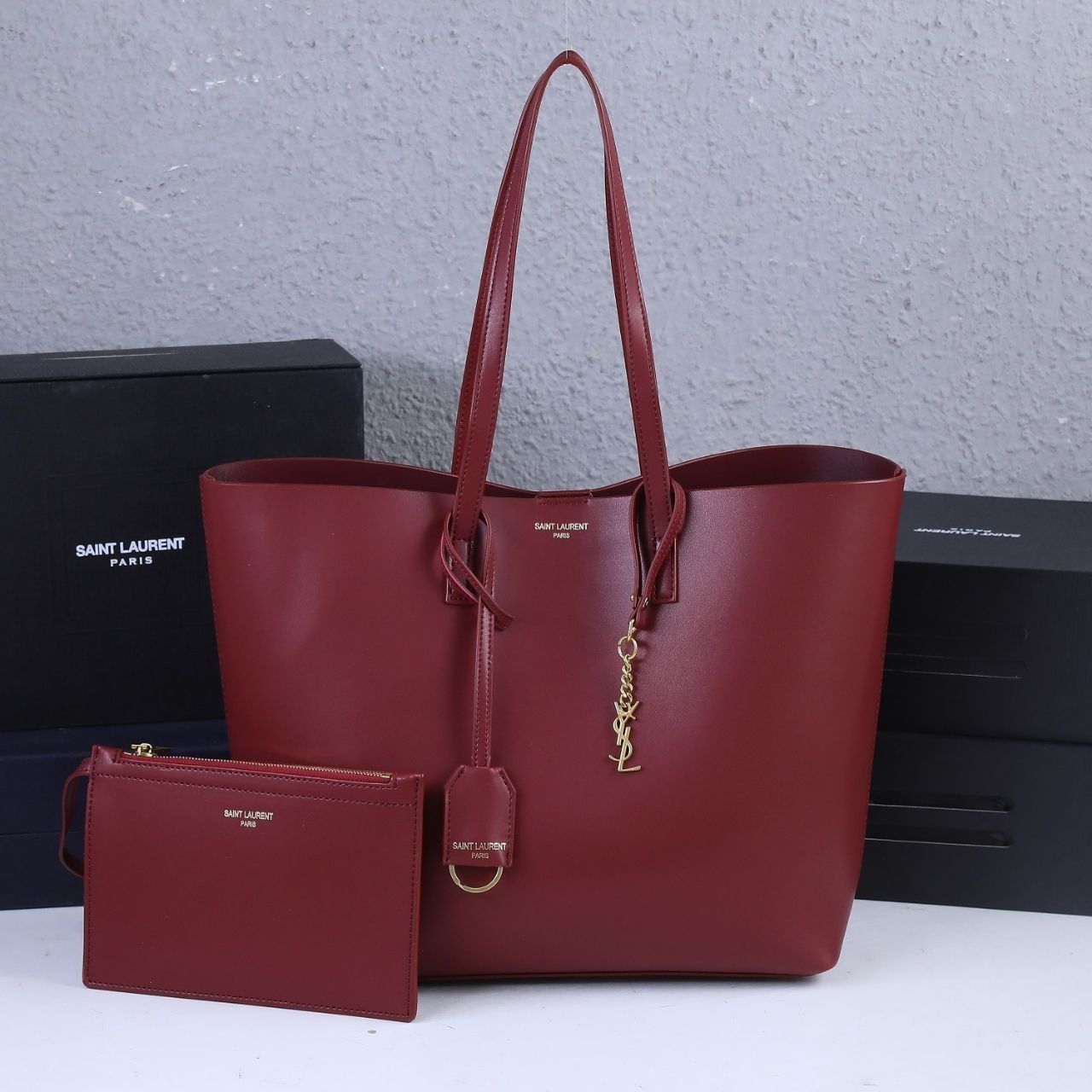 Saint Laurent Large Shopping Tote Bag Burgundy 33Cm - Image 3