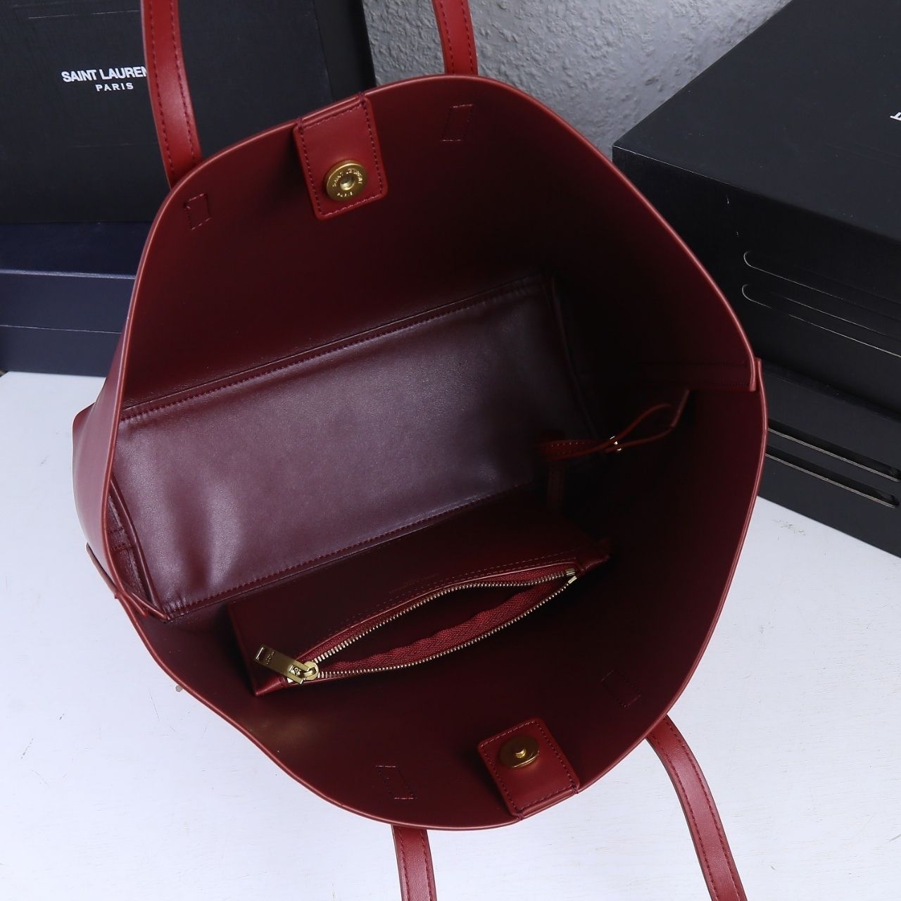 Saint Laurent Large Shopping Tote Bag Burgundy 33Cm - Image 7