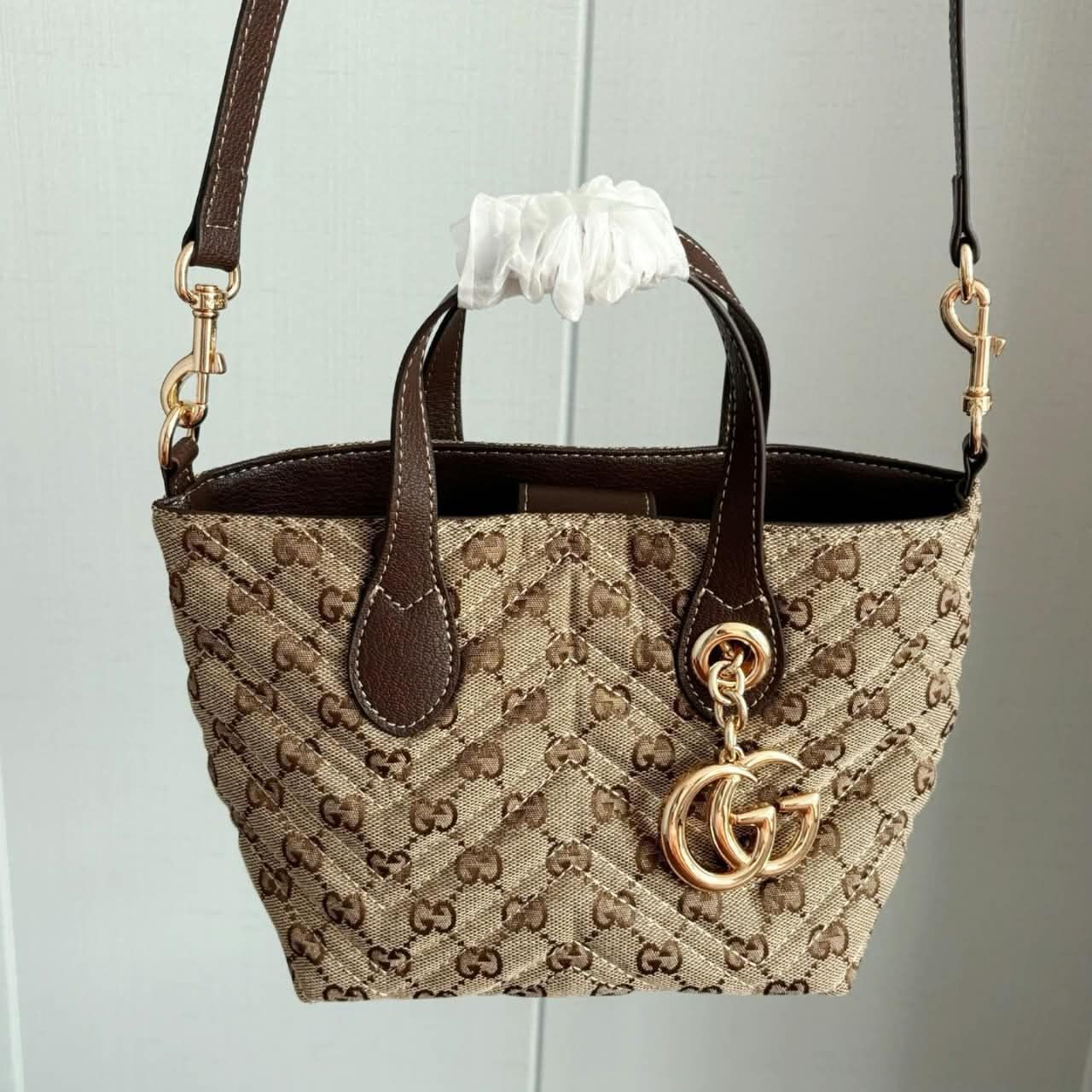 Gucci GG Marmont Small Tote Bag Sand And Dark Brown 17.5cm - Image 8