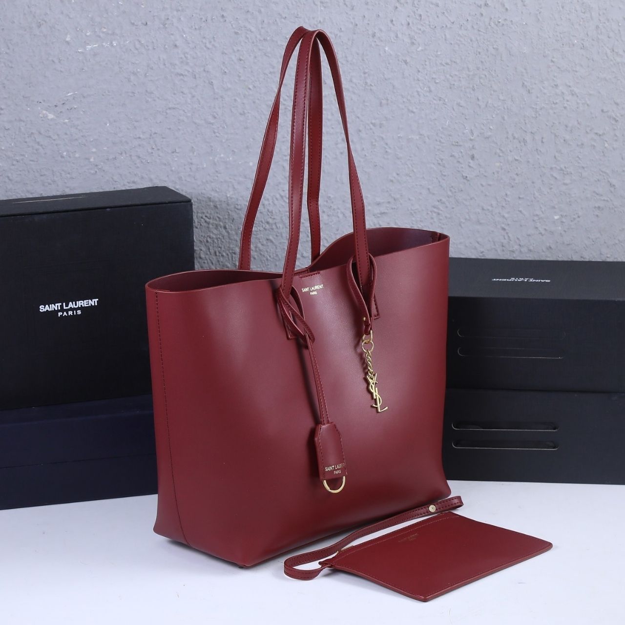 Saint Laurent Large Shopping Tote Bag Burgundy 33Cm - Image 4
