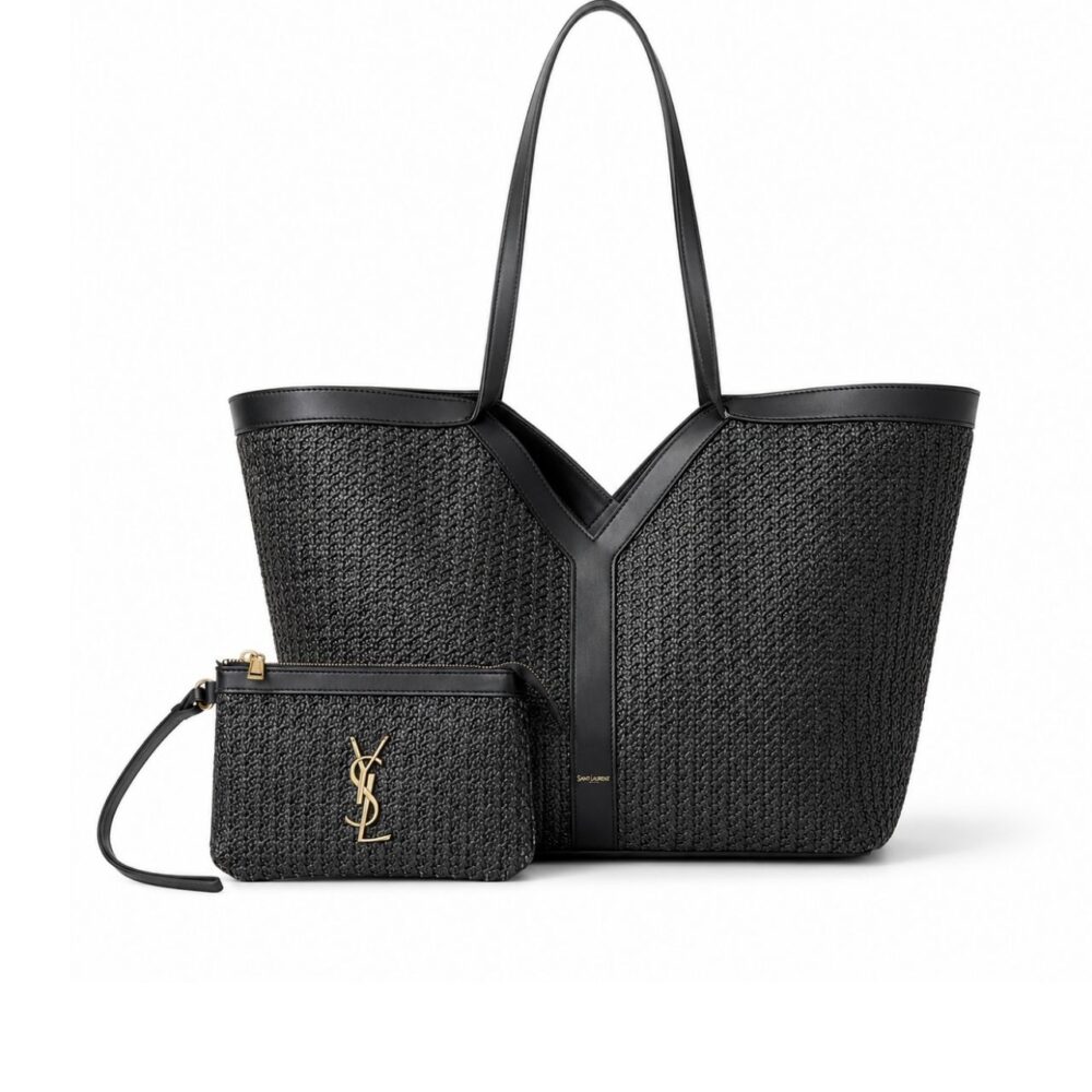 Saint Laurent Raffia Large Tote Bag Black 50Cm