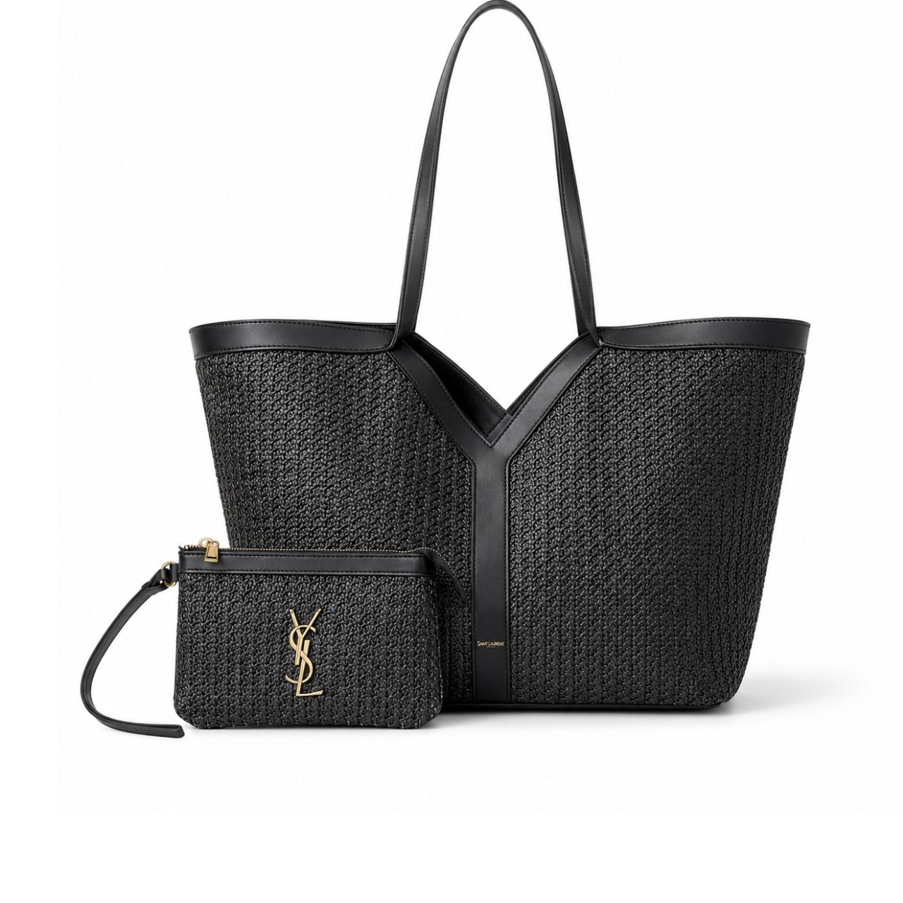 Saint Laurent Raffia Large Tote Bag Black 50Cm