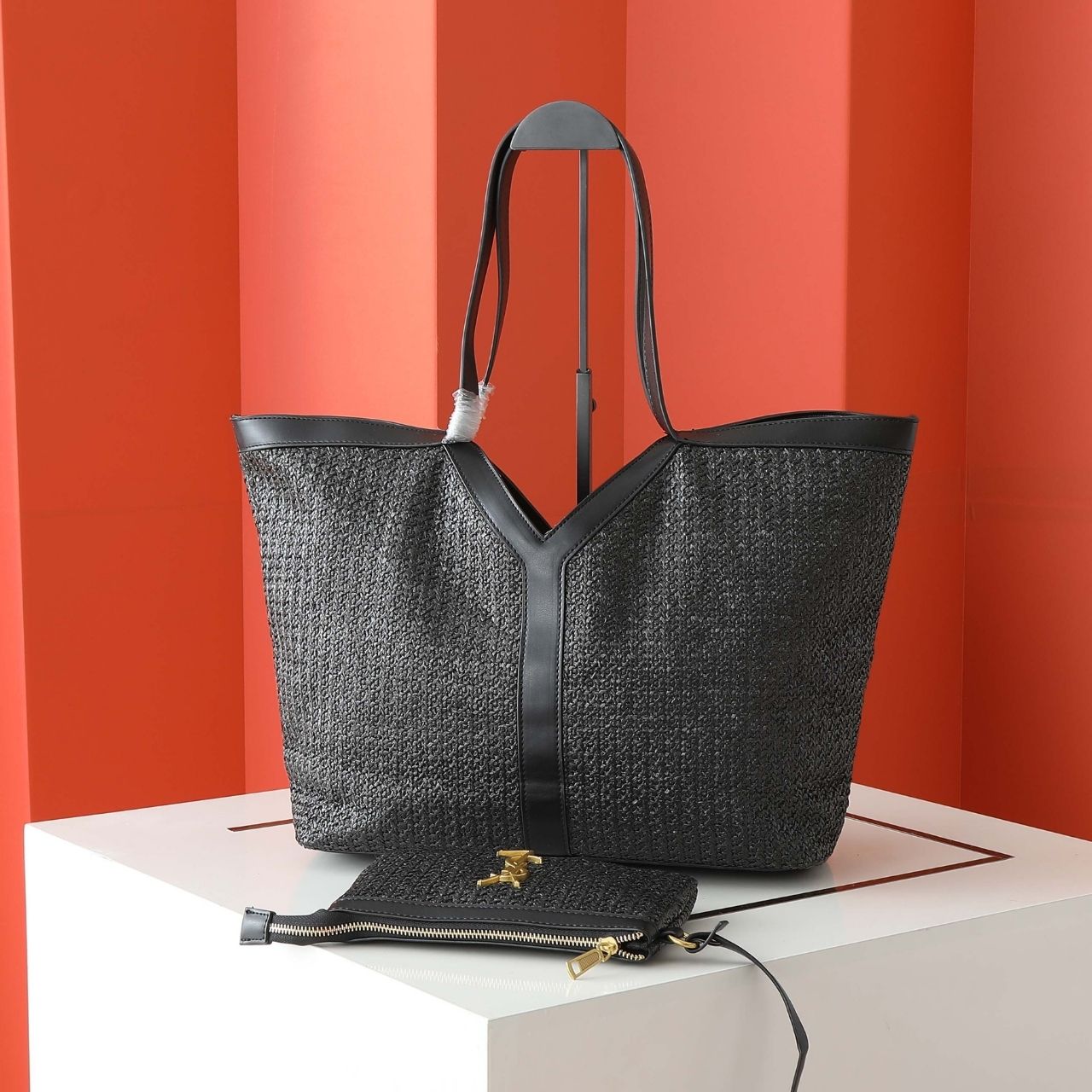 Saint Laurent Raffia Large Tote Bag Black 50Cm - Image 4