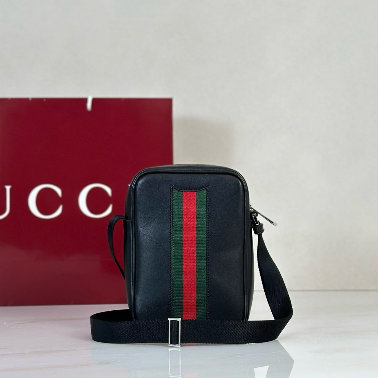 Prestige Edition – Gucci Mini Bag With Web Black 20cm - Image 4