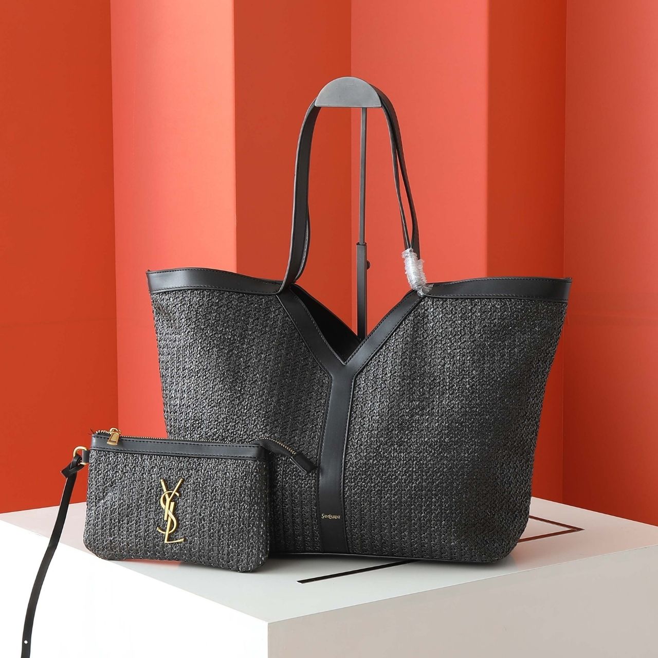 Saint Laurent Raffia Large Tote Bag Black 50Cm - Image 2