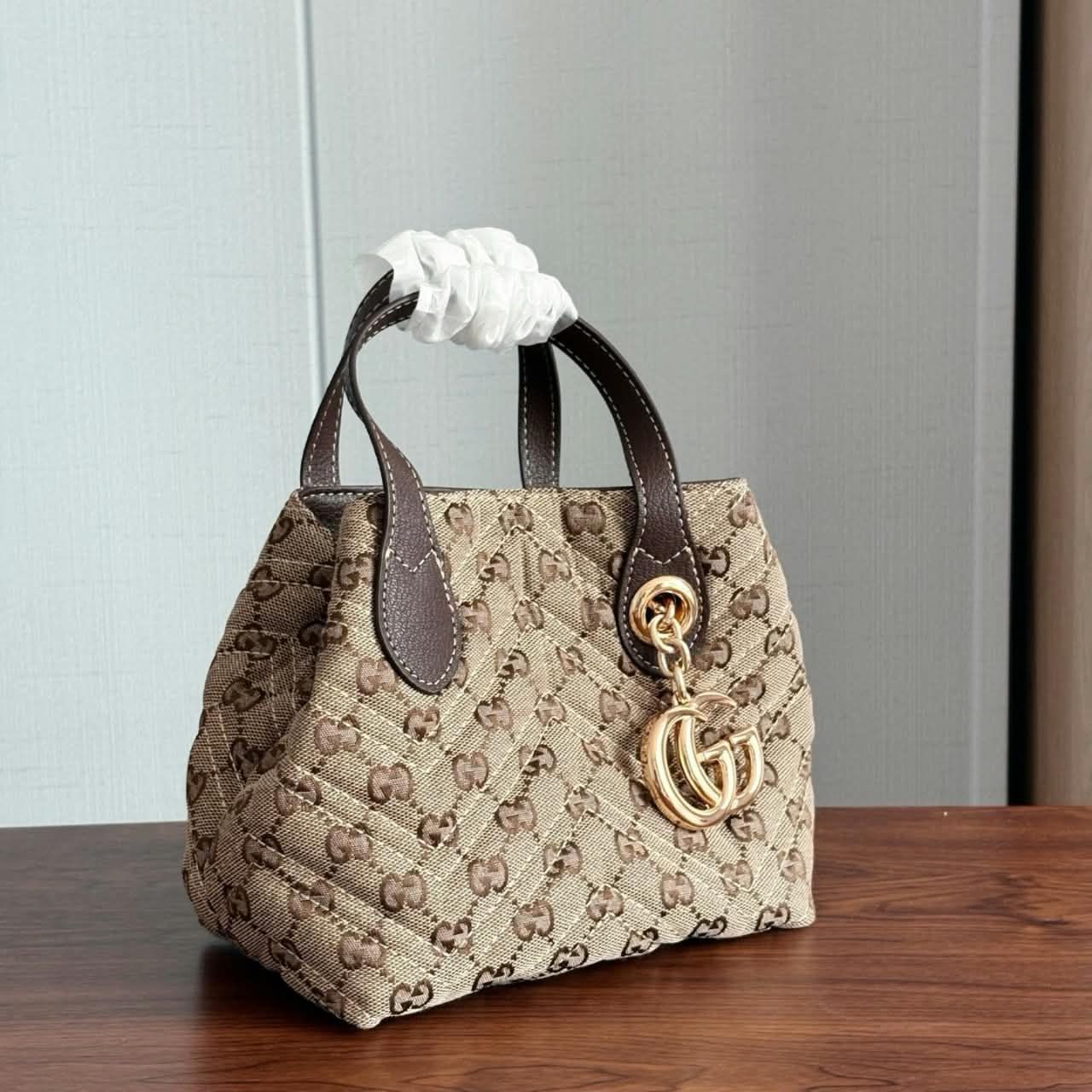 Gucci GG Marmont Small Tote Bag Sand And Dark Brown 17.5cm - Image 7