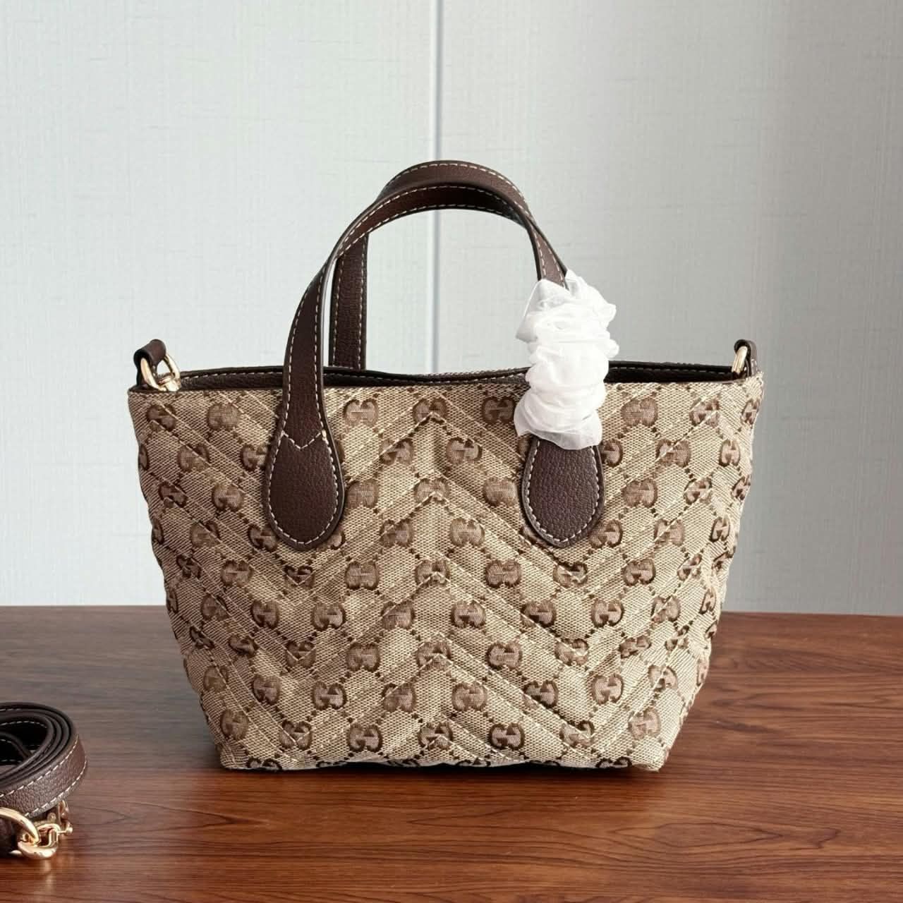 Gucci GG Marmont Small Tote Bag Sand And Dark Brown 17.5cm - Image 4
