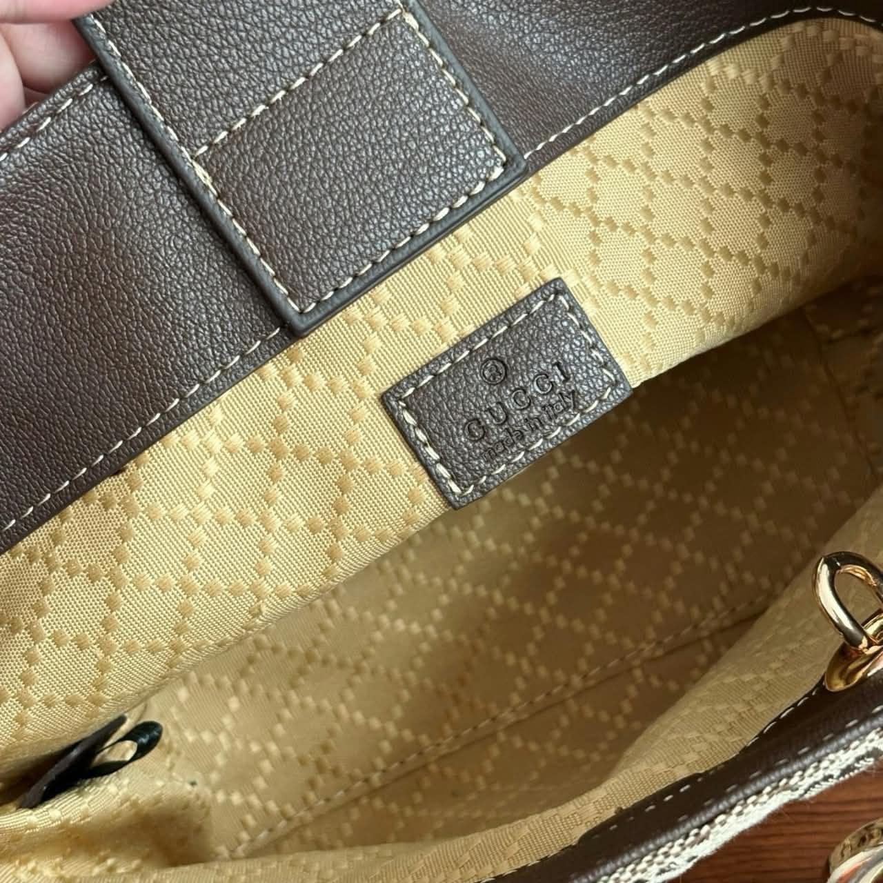 Gucci GG Marmont Small Tote Bag Sand And Dark Brown 17.5cm - Image 10